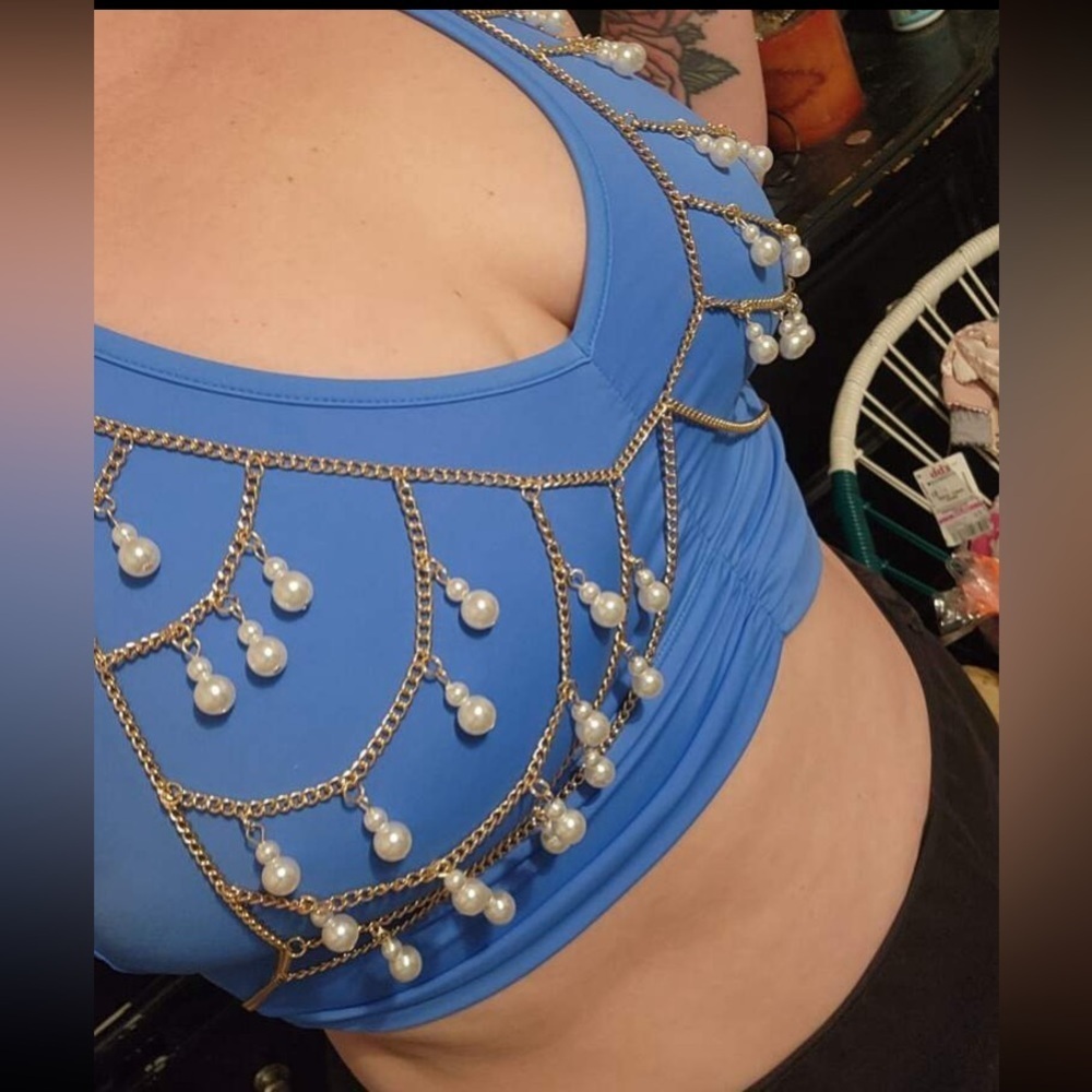 Plus Size Pearl Detail Hanging Neck Chain For Lingerie Accessory size XL